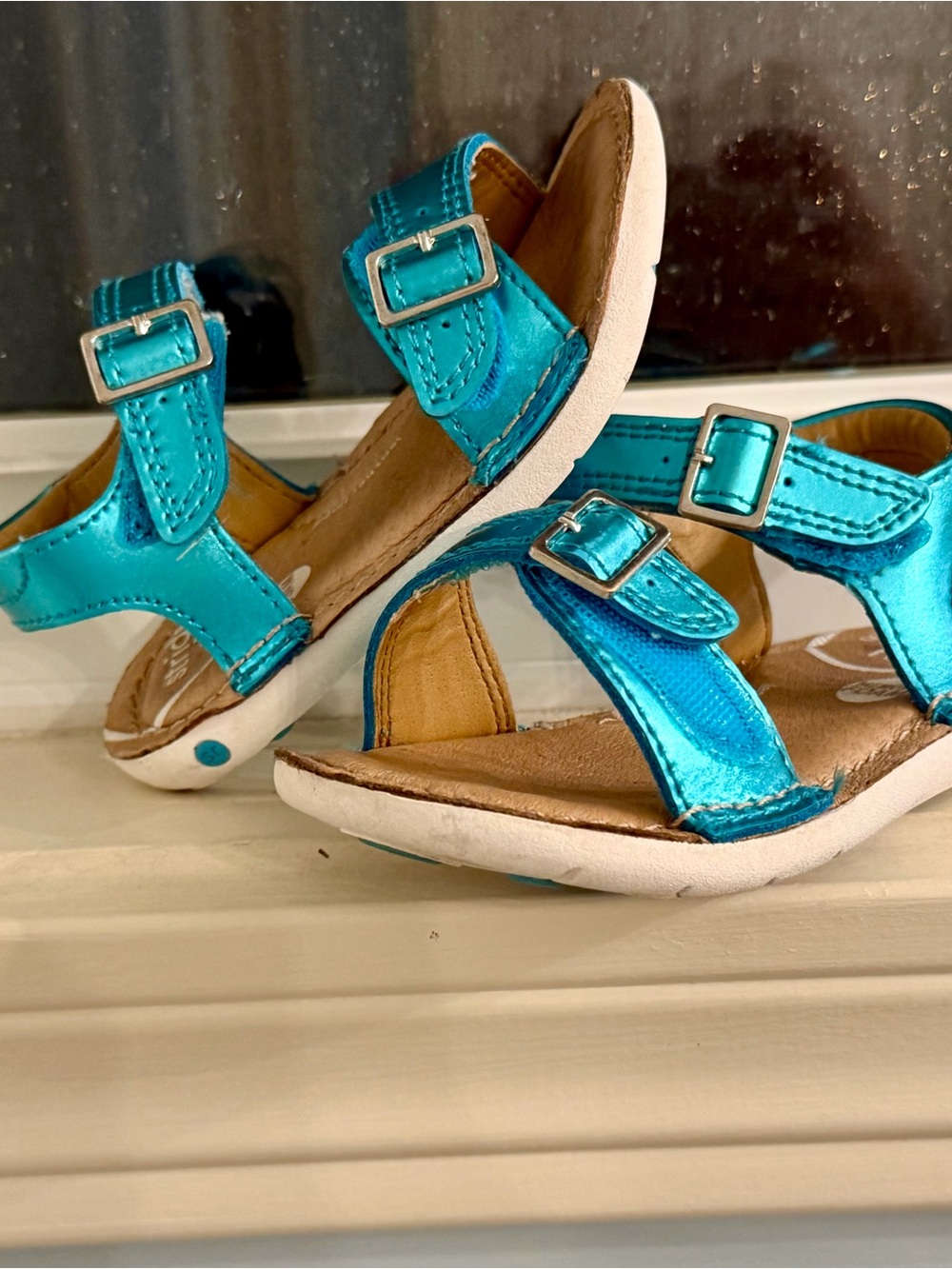 Stride Rite Teal Blue Kids Sandals - Adjustable - Metallic